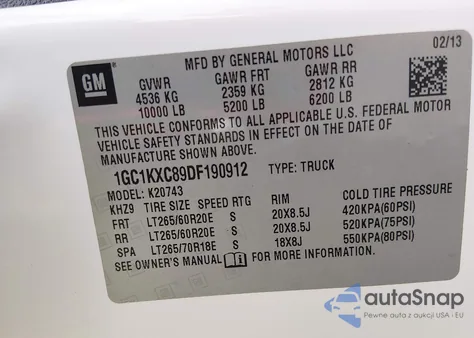 2013 Chevrolet Silverado 2500Hd Lt z USA, uszkodzony, nr VIN 1GC1KXC89DF190912